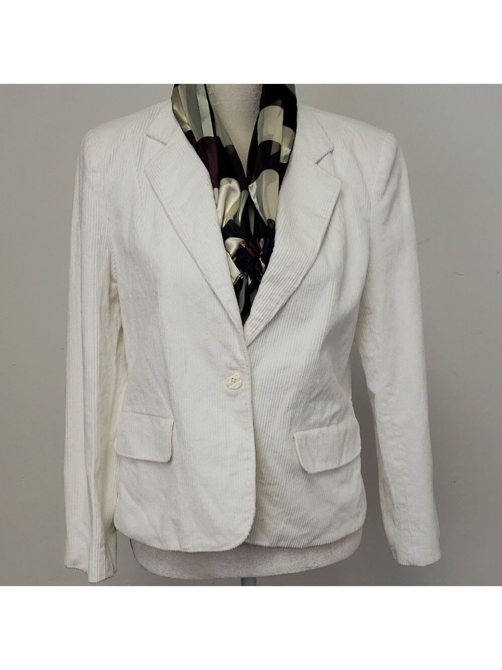 Vintage Kathy Davis Corduroy White Crop Blazer M
